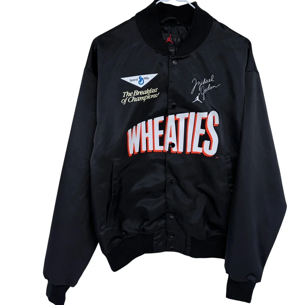 Michael Jordan Flight MVP Wheaties Varsity Jacket Medium Men's Black Satin - Picture 1 of 9